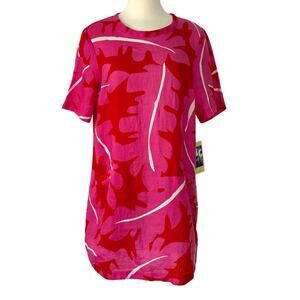 Trovata Birds of Paradis Raffi Linen Shift Mini Dress Pink Orange M NWT